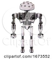 Poster, Art Print Of Mech Containing Metal Knucklehead Design And Heavy Upper Chest And No Chest Plating And Ultralight Foot Exosuit White Halftone Toon Front View
