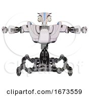Poster, Art Print Of Robot Containing Bird Skull Head And Bone Skull Eye Holes And Head Shield Design And Heavy Upper Chest And Heavy Mech Chest And Battle Mech Chest And Insect Walker Legs White Halftone Toon T-Pose