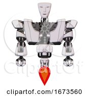 Poster, Art Print Of Android Containing Humanoid Face Mask And Heavy Upper Chest And Heavy Mech Chest And Jet Propulsion White Halftone Toon Front View