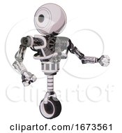 Poster, Art Print Of Automaton Containing Round Head And Heavy Upper Chest And No Chest Plating And Unicycle Wheel White Halftone Toon Interacting