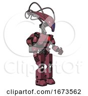 Poster, Art Print Of Droid Containing Flat Elongated Skull Head And Cables And Light Chest Exoshielding And Red Chest Button And Rocket Pack And Prototype Exoplate Legs Muavewood Halftone Facing Left View