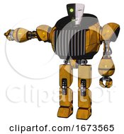 Poster, Art Print Of Automaton Containing Humanoid Face Mask And Two-Face Black White Mask And Heavy Upper Chest And Chest Vents And Prototype Exoplate Legs Worn Construction Yellow Arm Out Holding Invisible Object