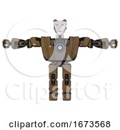Poster, Art Print Of Android Containing Humanoid Face Mask And Heavy Upper Chest And Heavy Mech Chest And Blue Energy Fission Element Chest And Prototype Exoplate Legs Old Copper T-Pose