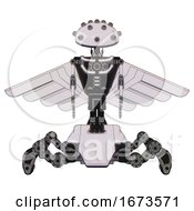 Poster, Art Print Of Bot Containing Plughead Dome Design And Light Chest Exoshielding And Pilots Wings Assembly And No Chest Plating And Insect Walker Legs White Halftone Toon Front View