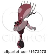 Poster, Art Print Of Robot Containing Flat Elongated Skull Head And Cables And Light Chest Exoshielding And Prototype Exoplate Chest And Unicycle Wheel Muavewood Halftone Fight Or Defense Pose