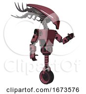 Poster, Art Print Of Robot Containing Flat Elongated Skull Head And Cables And Light Chest Exoshielding And Prototype Exoplate Chest And Unicycle Wheel Muavewood Halftone Interacting