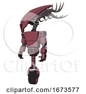 Poster, Art Print Of Robot Containing Flat Elongated Skull Head And Cables And Light Chest Exoshielding And Prototype Exoplate Chest And Unicycle Wheel Muavewood Halftone Standing Looking Right Restful Pose