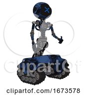 Poster, Art Print Of Bot Containing Digital Display Head And Wince Symbol Expression And Light Chest Exoshielding And No Chest Plating And Tank Tracks Grunge Dark Blue Facing Left View