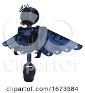 Mech Containing Digital Display Head And Circle Eyes And Eye Lashes Deco And Light Chest Exoshielding And Ultralight Chest Exosuit And Cherub Wings Design And Unicycle Wheel Grunge Dark Blue