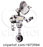 Poster, Art Print Of Robot Containing Dual Retro Camera Head And Satellite Dish Head And Light Chest Exoshielding And Yellow Chest Lights And Rocket Pack And Unicycle Wheel White Halftone Toon Interacting