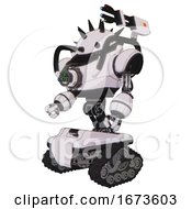 Android Containing Thorny Domehead Design And Heavy Upper Chest And Chest Energy Gun And Tank Tracks White Halftone Toon Facing Right View