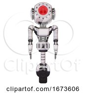 Poster, Art Print Of Robot Containing Round Head And Red Laser Crystal Array And Head Light Gadgets And Light Chest Exoshielding And Ultralight Chest Exosuit And Unicycle Wheel White Halftone Toon Front View