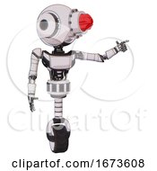 Poster, Art Print Of Robot Containing Round Head And Red Laser Crystal Array And Head Light Gadgets And Light Chest Exoshielding And Ultralight Chest Exosuit And Unicycle Wheel White Halftone Toon