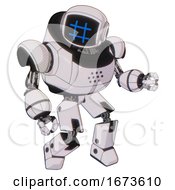 Cyborg Containing Digital Display Head And Hashtag Face And Heavy Upper Chest And Prototype Exoplate Legs White Halftone Toon Fight Or Defense Pose