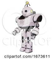 Poster, Art Print Of Robot Containing Oval Wide Head And Minibot Ornament And Heavy Upper Chest And Prototype Exoplate Legs White Halftone Toon Facing Right View