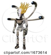 Poster, Art Print Of Robot Containing Humanoid Face Mask And Two-Face Black White Mask And Light Chest Exoshielding And Ultralight Chest Exosuit And Blue-Eye Cam Cable Tentacles And Ultralight Foot Exosuit