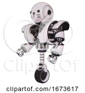 Poster, Art Print Of Bot Containing Round Head And Heavy Upper Chest And Heavy Mech Chest And Unicycle Wheel And Cat Face White Halftone Toon Facing Right View