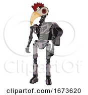 Poster, Art Print Of Mech Containing Bird Skull Head And Red Led Circle Eyes And Chicken Design And Light Chest Exoshielding And Rocket Pack And No Chest Plating And Ultralight Foot Exosuit Halftone Gray