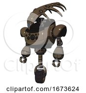 Poster, Art Print Of Mech Containing Flat Elongated Skull Head And Heavy Upper Chest And Chest Compound Eyes And Unicycle Wheel Light Brown Halftone Standing Looking Right Restful Pose
