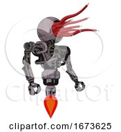 Poster, Art Print Of Automaton Containing Bright Red Jellyfish Tentacles Fiber Optic Design And Heavy Upper Chest And No Chest Plating And Jet Propulsion Dark Dirty Scrawl Sketch Facing Left View