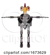 Poster, Art Print Of Mech Containing Bird Skull Head And Red Led Circle Eyes And Chicken Design And Light Chest Exoshielding And Rocket Pack And No Chest Plating And Ultralight Foot Exosuit Halftone Gray T-Pose