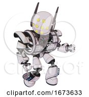 Automaton Containing Round Head And Yellow Eyes Array And Head Winglets And Heavy Upper Chest And Heavy Mech Chest And Barbed Wire Chest Armor Cage And Light Leg Exoshielding 