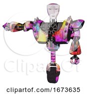 Cyborg Containing Humanoid Face Mask And Spiral Design And Heavy Upper Chest And Heavy Mech Chest And Shoulder Spikes And Unicycle Wheel Plasma Burst Arm Out Holding Invisible Object