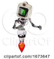 Automaton Containing Old Computer Monitor And Pixel Exclamation Point Alert Face And Retro Futuristic Webcam And Light Chest Exoshielding And No Chest Plating And Jet Propulsion White Halftone Toon