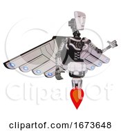 Poster, Art Print Of Mech Containing Humanoid Face Mask And Light Chest Exoshielding And Cherub Wings Design And No Chest Plating And Jet Propulsion White Halftone Toon Interacting