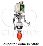 Poster, Art Print Of Automaton Containing Old Computer Monitor And Pixel Exclamation Point Alert Face And Retro-Futuristic Webcam And Light Chest Exoshielding And No Chest Plating And Jet Propulsion White Halftone Toon