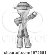Sketch Detective Man Waving Left Arm With Hand On Hip
