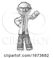 Poster, Art Print Of Sketch Doctor Scientist Man Waving Left Arm With Hand On Hip