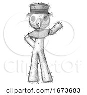 Sketch Plague Doctor Man Waving Left Arm With Hand On Hip
