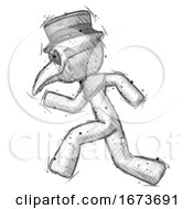 Poster, Art Print Of Sketch Plague Doctor Man Running Fast Left