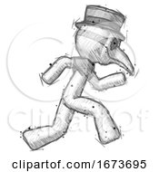 Poster, Art Print Of Sketch Plague Doctor Man Running Fast Right