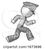Poster, Art Print Of Sketch Police Man Running Fast Right