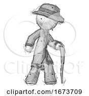 Poster, Art Print Of Sketch Detective Man Walking With Hiking Stick