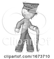Sketch Police Man Walking With Hiking Stick