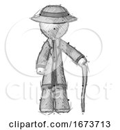 Poster, Art Print Of Sketch Detective Man Standing With Hiking Stick