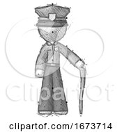 Sketch Police Man Standing With Hiking Stick