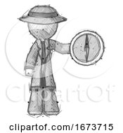 Poster, Art Print Of Sketch Detective Man Holding A Large Compass