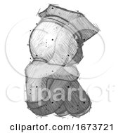 Poster, Art Print Of Sketch Police Man Sitting With Head Down Back View Facing Right