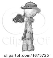 Poster, Art Print Of Sketch Detective Man Holding Binoculars Ready To Look Left