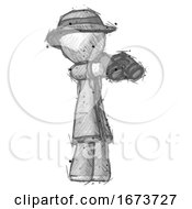 Poster, Art Print Of Sketch Detective Man Holding Binoculars Ready To Look Right