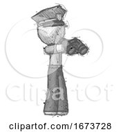 Poster, Art Print Of Sketch Police Man Holding Binoculars Ready To Look Right