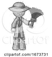 Sketch Detective Man Holding Feather Duster Facing Forward