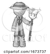 Poster, Art Print Of Sketch Detective Man Holding Jester Staff