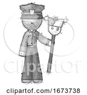 Sketch Police Man Holding Jester Staff