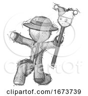 Poster, Art Print Of Sketch Detective Man Holding Jester Staff Posing Charismatically