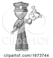 Sketch Police Man Holding Jester Diagonally
